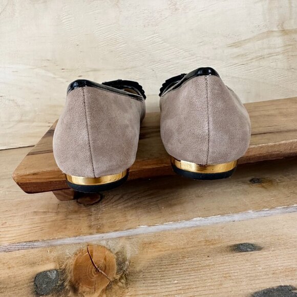 Adrienne Vittadini Leather Ballet Flats Bow Gold Accents 6.5 - Picture 3 of 10